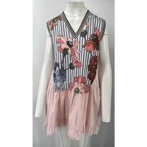 NWT Isola Marras Floral Striped Sweater Combo Sleeveless Short Dress sz S